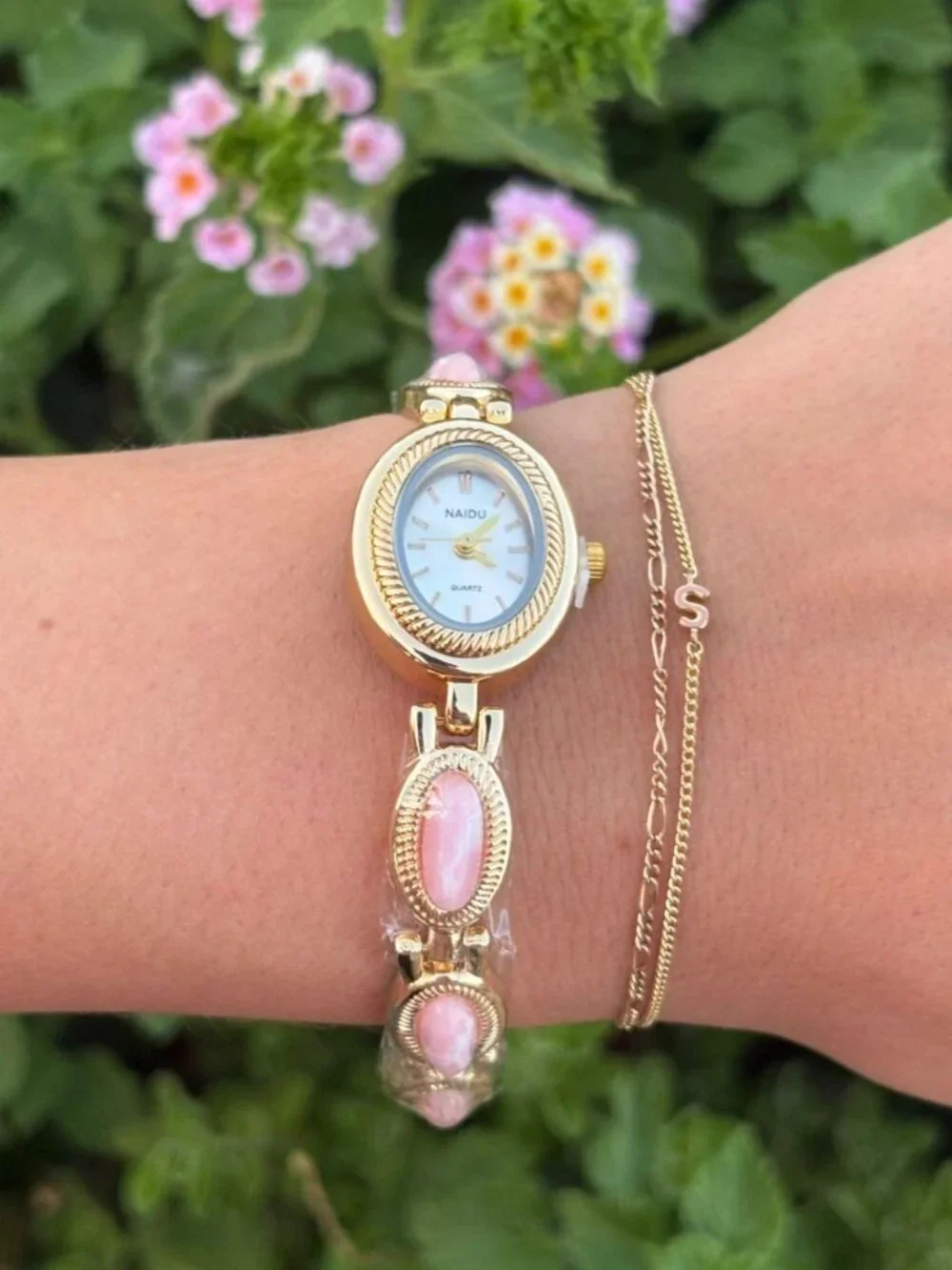 Cute Gold Pastel Pink Dial Watch Preppy Y2K OS